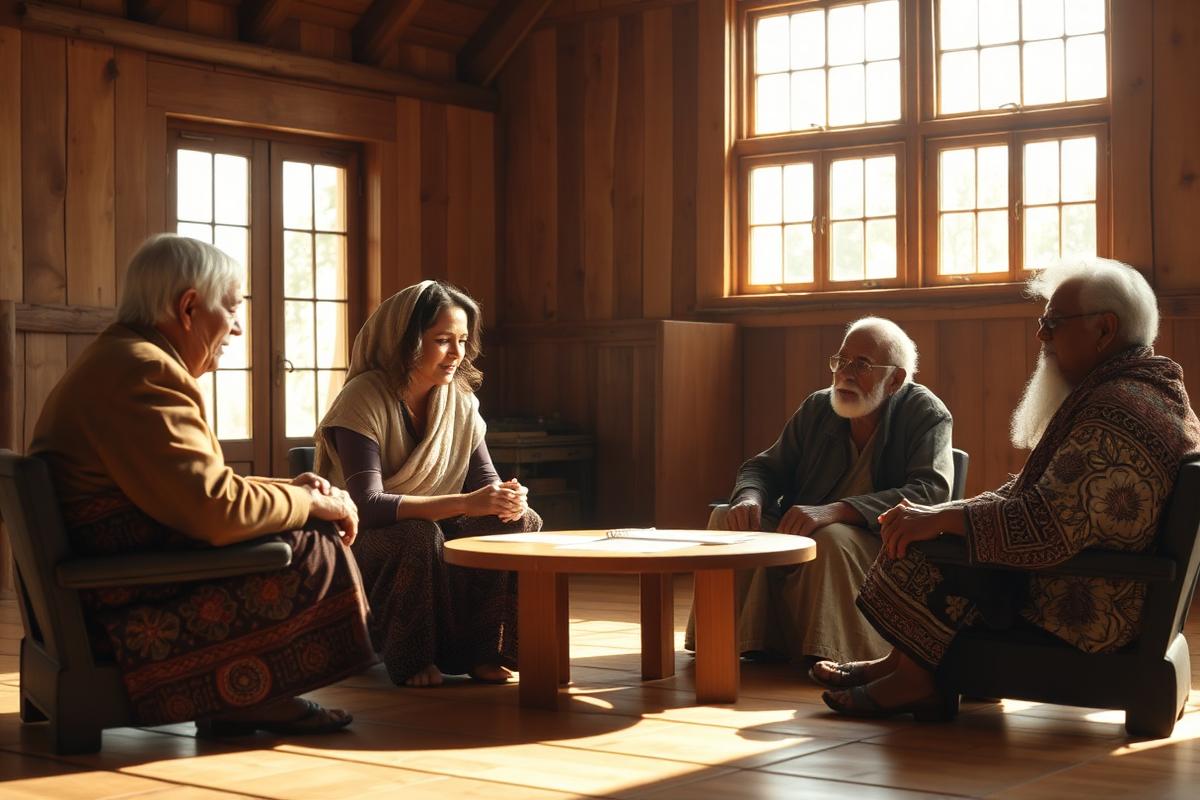 Community elders and mediator meeting to discuss local reconciliation.